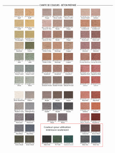 Charte couleurs béton préparé